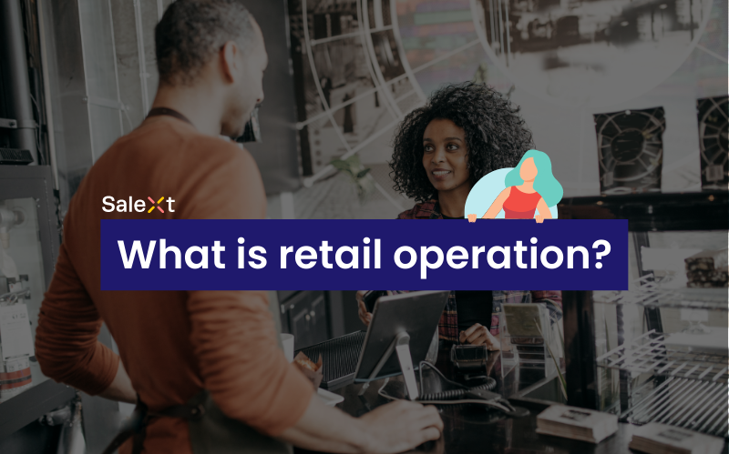 Illustration of two people analyzing retail operations charts and dials