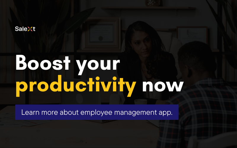 Illustration of the SaleXt employee management app with performance charts