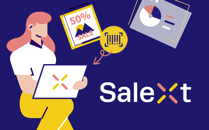Illustrated graphic introducing the Salext retail management platform