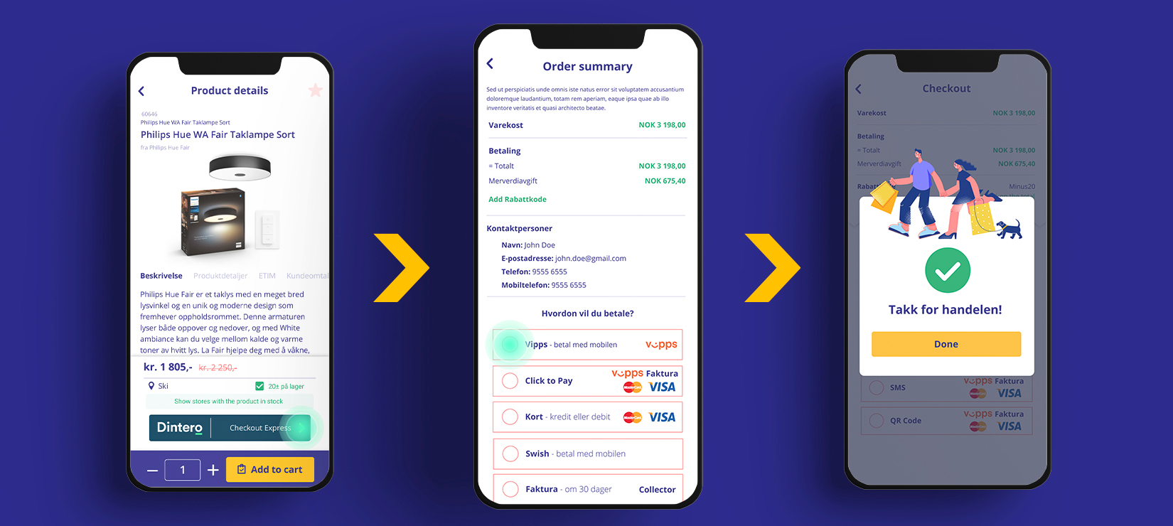 Product info with digital checkout